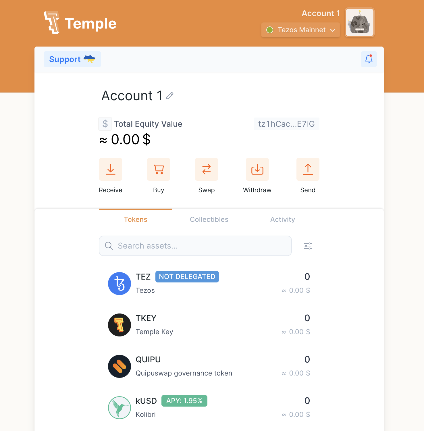 Temple wallet dashboard